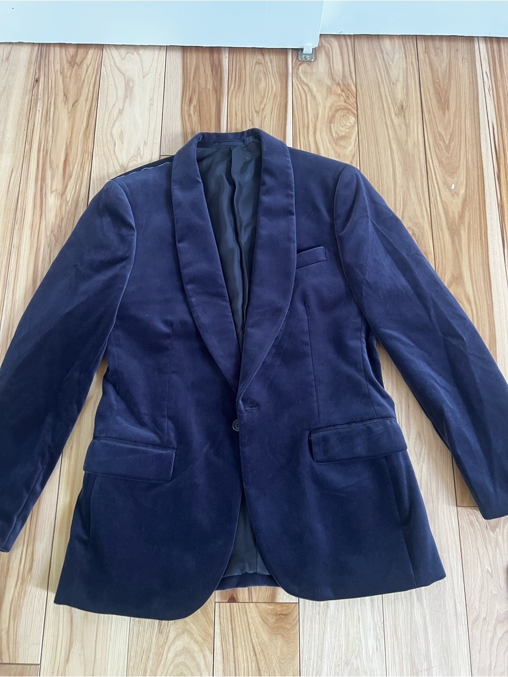 Navy Velvet Shawl Collar Blazer - Men